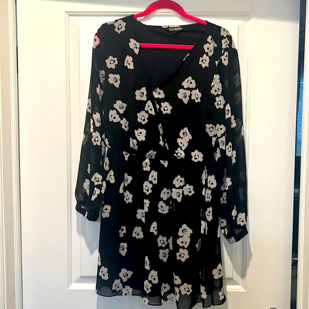 Express Black and Floral Mini dress Size L